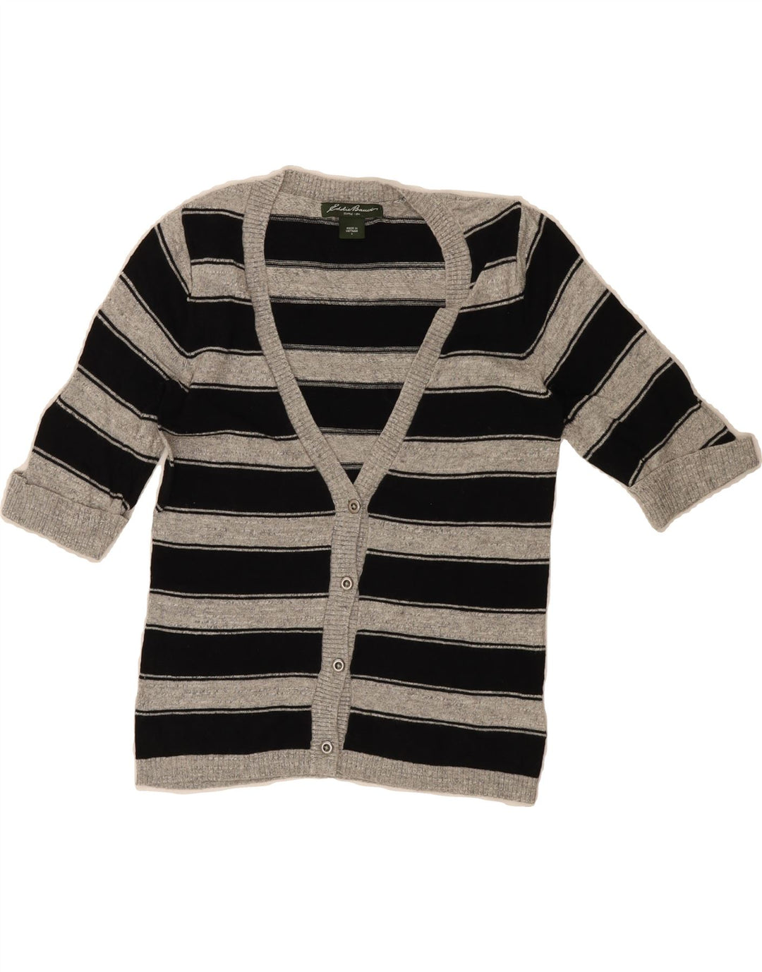 EDDIE BAUER Womens Seattle Cardigan Sweater UK 10 Small Grey Striped Vintage Eddie Bauer and Second-Hand Eddie Bauer from Messina Hembry 
