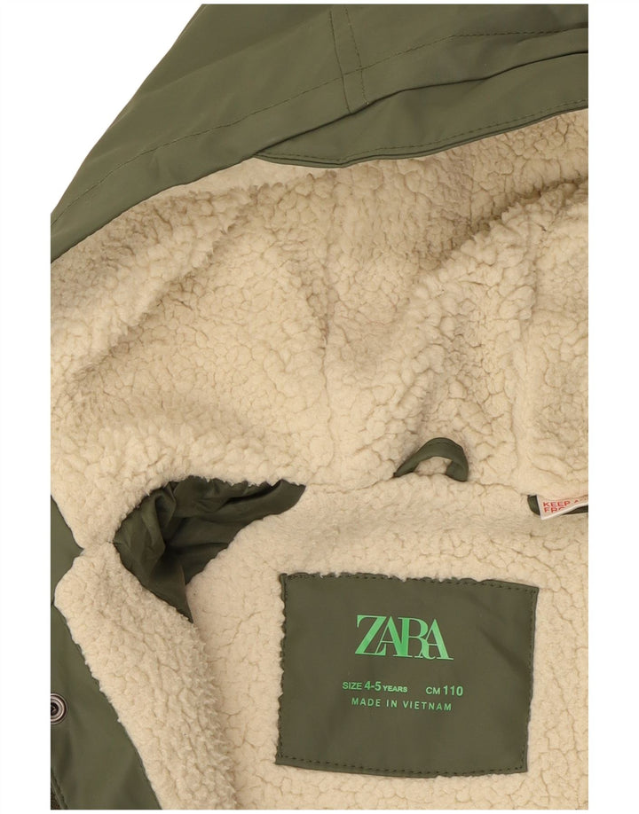 ZARA Boys Hooded Windbreaker Jacket 4-5 Years Green Polyester