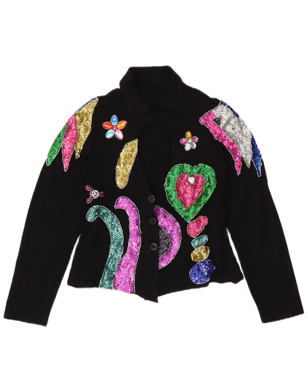 Женская укороченная блузка-рубашка VINTAGE UK 12, средний черный цветочный спандекс