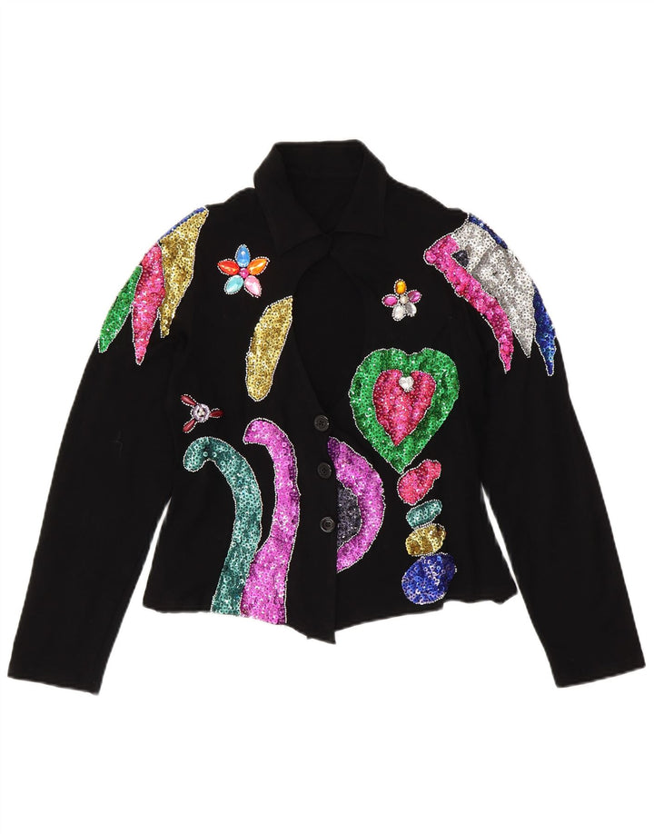 Женская укороченная блузка-рубашка VINTAGE UK 12, средний черный цветочный спандекс