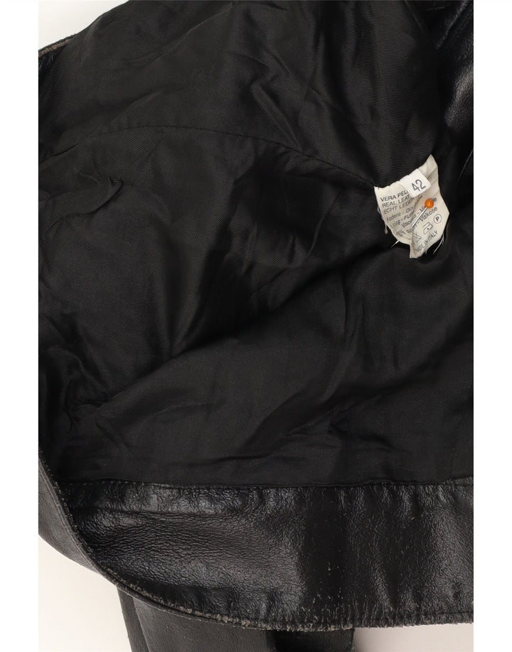 VINTAGE Женская кожаная куртка-гонщик IT 42 Medium Black Leather