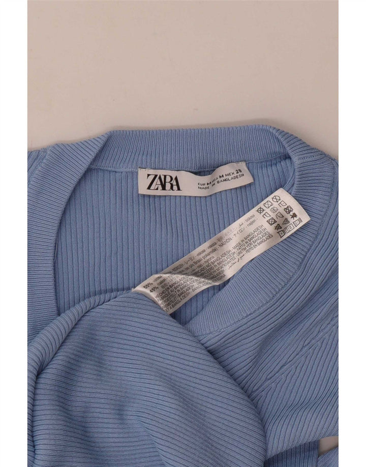 Женский топ Zara с длинным рукавом UK 12, средний синий, вискоза