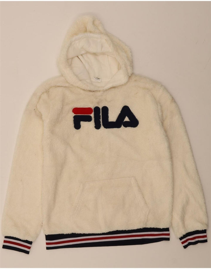 FILA Womens Graphic Fleece Jumper UK 20 2XL Beige Polyester Vintage Fila and Second-Hand Fila from Messina Hembry 