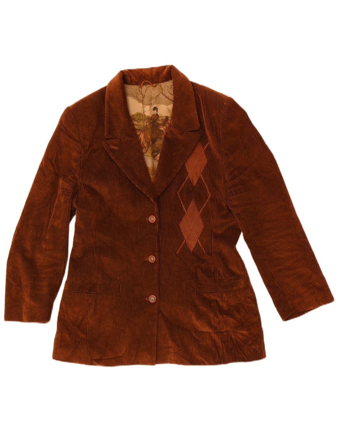 Винтажный женский пиджак на 3 пуговицах, Великобритания 14, средний коричневый цвет Argyle/Diamond