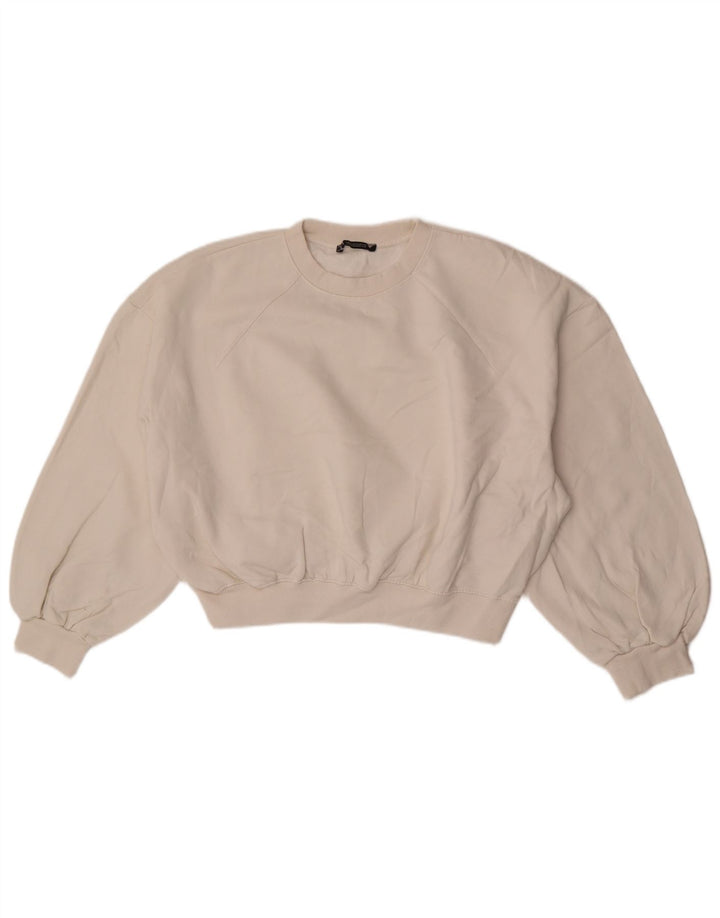 Женский укороченный свитшот оверсайз с рукавом 3/4 Zara UK 14, средний белый