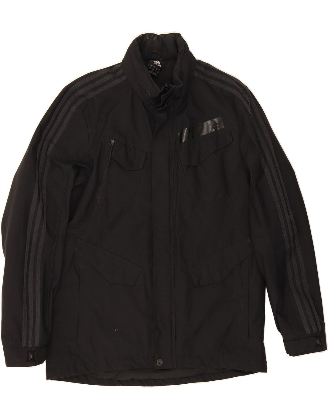ADIDAS Mens Hooded Windbreaker Jacket UK 38 Medium Black Polyester Vintage Adidas and Second-Hand Adidas from Messina Hembry 