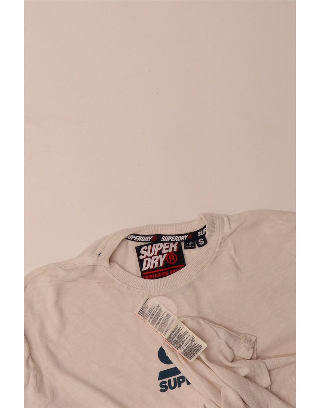 SUPERDRY Mens Graphic Top Long Sleeve Small Off White Cotton