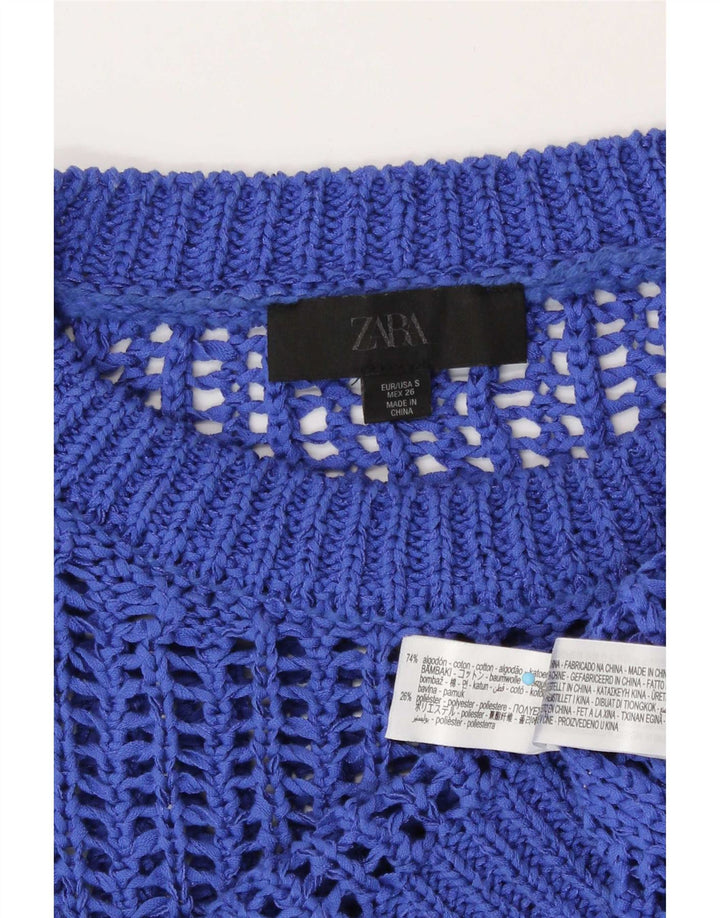 Женский прозрачный вязаный укороченный топ оверсайз Zara UK 10, маленький синий хлопок
