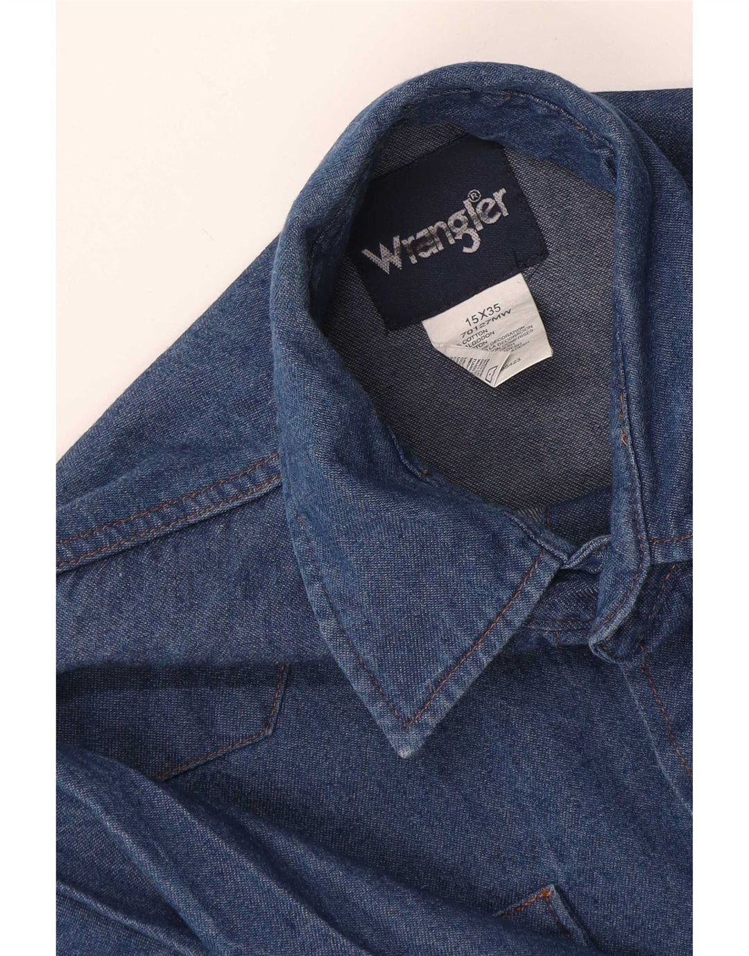 Мужская джинсовая рубашка Wrangler в стиле вестерн, размер 15, средний синий хлопок, хлопок