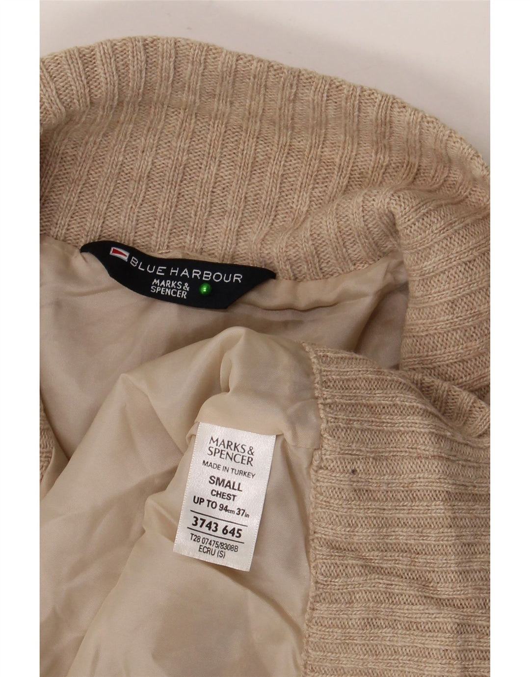 Мужской джемпер с воротником на молнии Marks & Spencer Blue Harbor, маленький бежевый шерстяной свитер