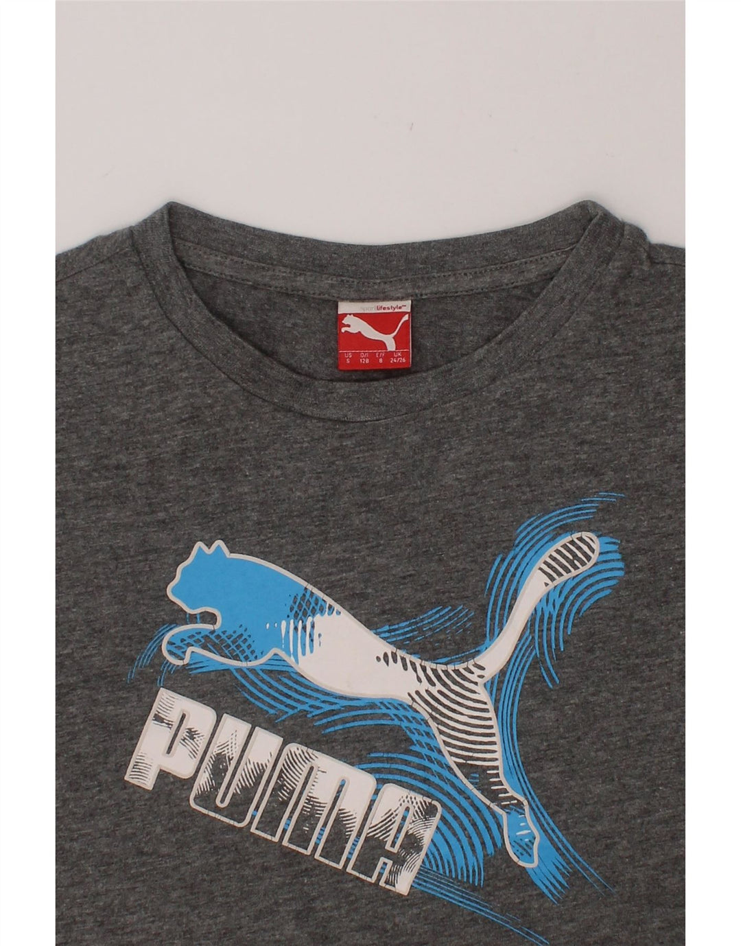 PUMA Boys Graphic T-Shirt Top 7-8 Years Small Grey Vintage Puma and Second-Hand Puma from Messina Hembry 