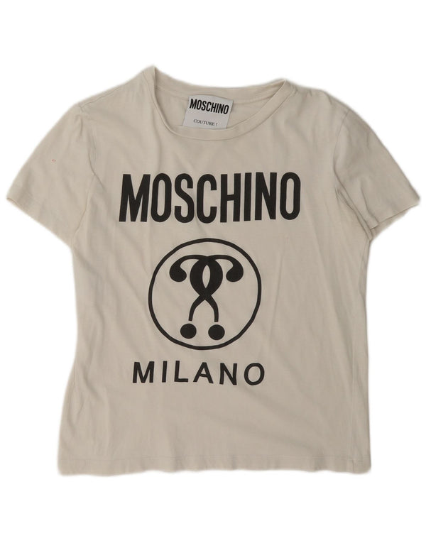Женская футболка с рисунком Moschino Milano Top UK 14, средний белый хлопок