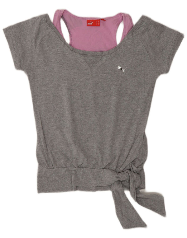 Puma Womens T-Shirt Top UK 6 XS Grey Colourblock Cotton