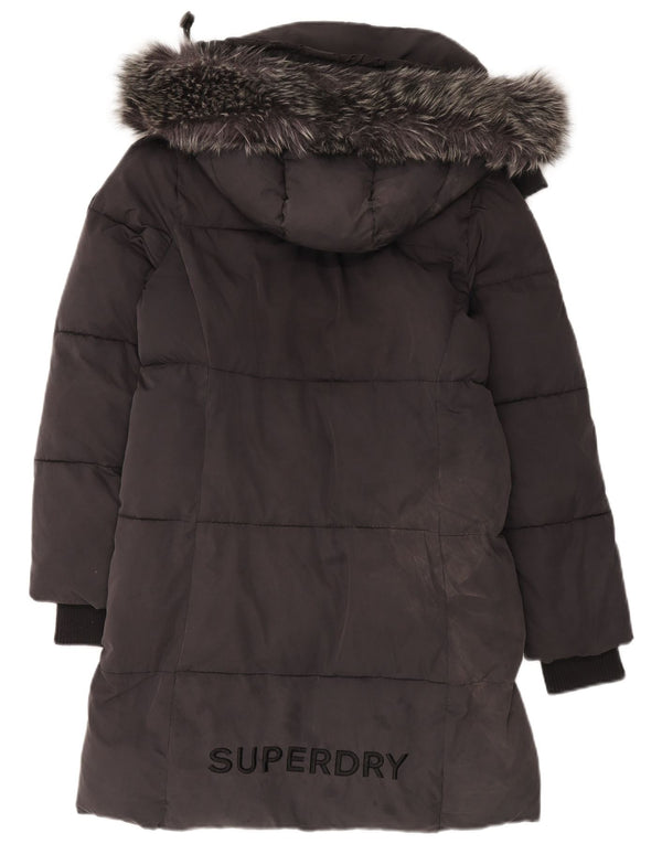 Женское длинное стеганое пальто с капюшоном Superdry UK 10, маленький серый полиэстер