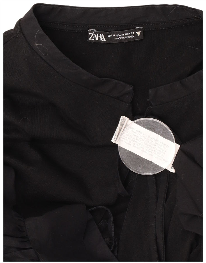 Женская блузка с рукавом 3/4 Zara UK 14, средний черный хлопок