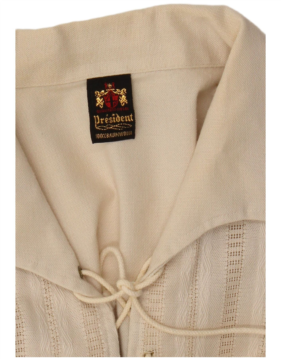 Винтажная мужская пуловерная рубашка с коротким рукавом среднего бежевого цвета, хлопок