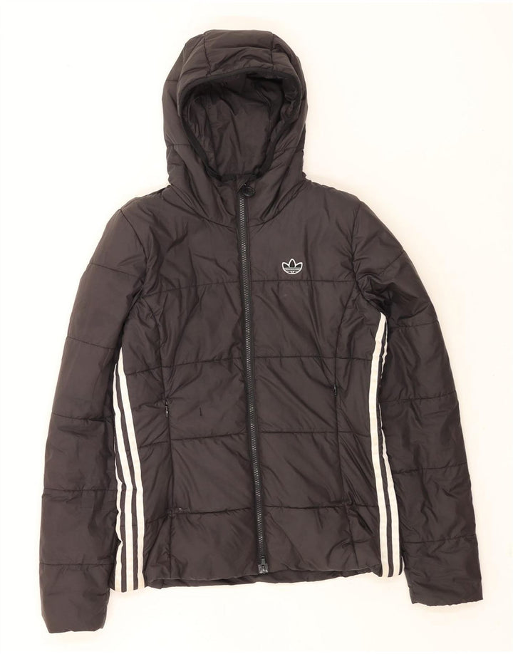 Женская утепленная куртка Adidas с капюшоном UK 10, маленькая, черный полиэстер