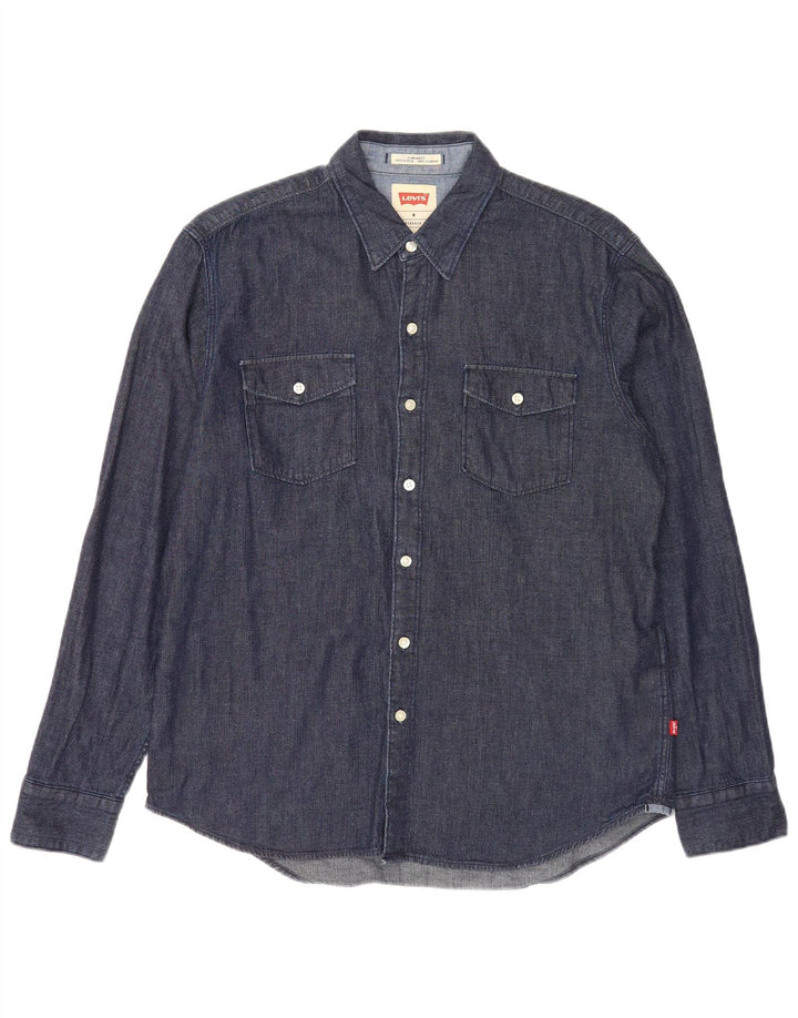 Мужская джинсовая рубашка стандартного кроя Levi's, темно-синяя, хлопковая, среднего размера