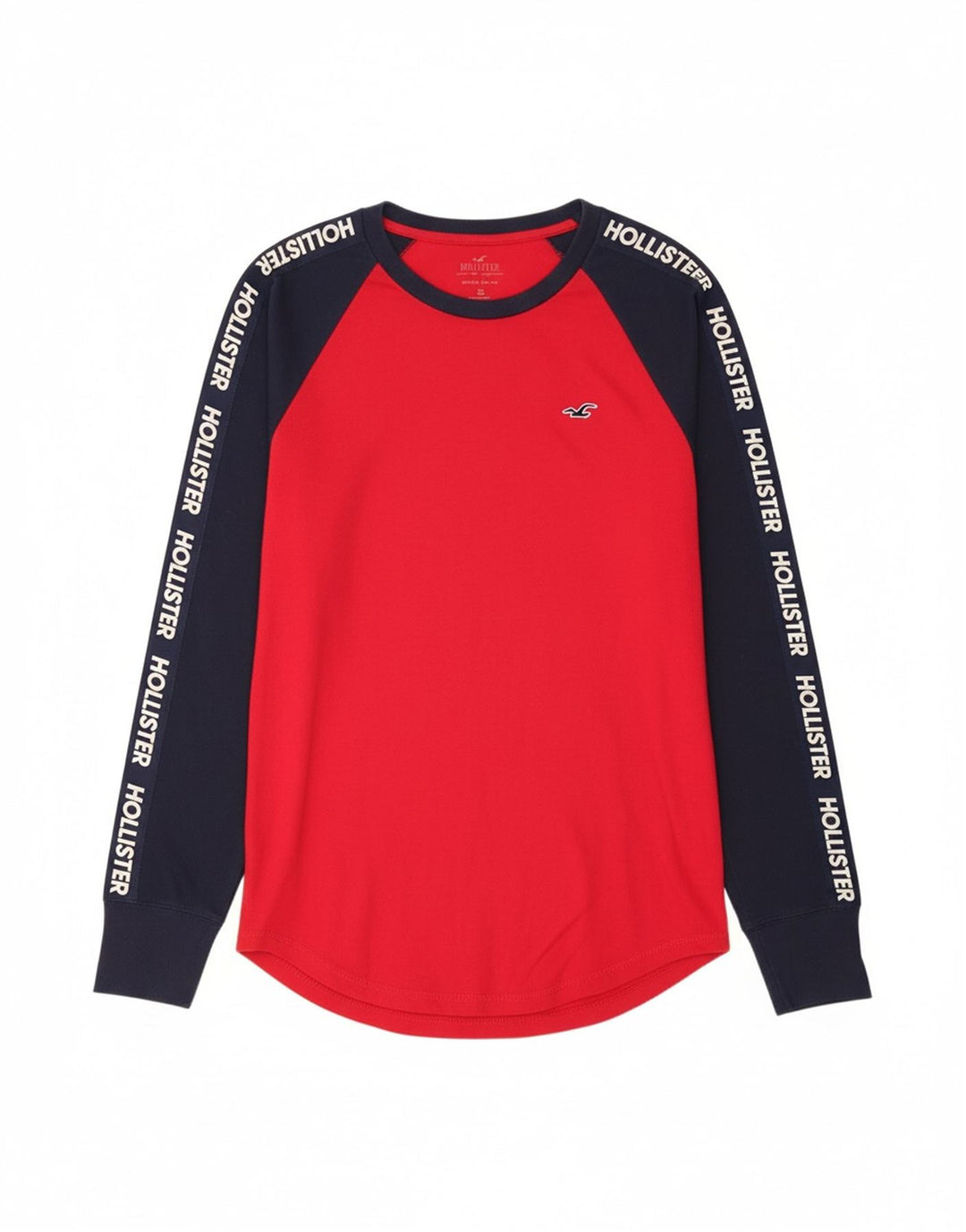 HOLLISTER Mens Graphic Top Long Sleeve Medium Red Colourblock Cotton