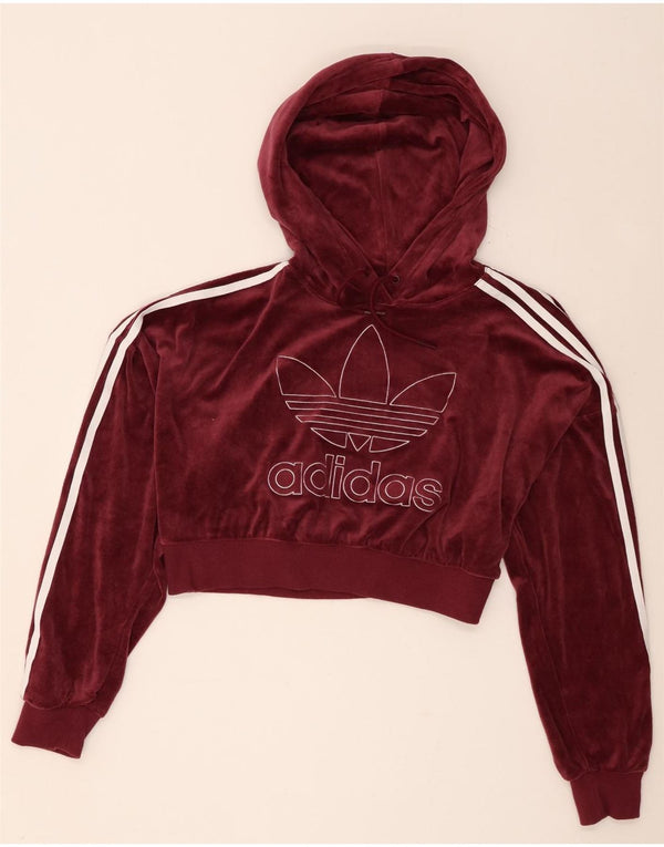 Женский укороченный велюровый джемпер с капюшоном Adidas Oversized UK 8, маленький бордовый