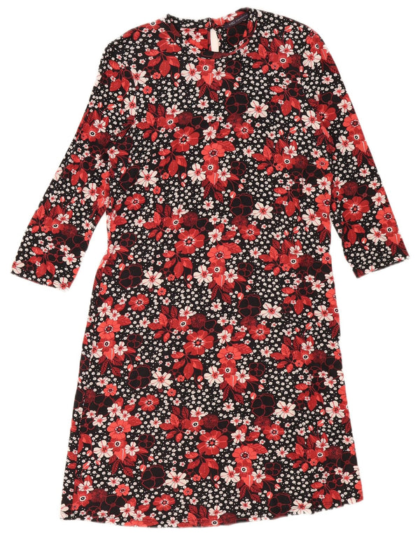 Marks & Spencer Womens 3/4 Sleeve Shift Dress UK 12 Medium Black Floral