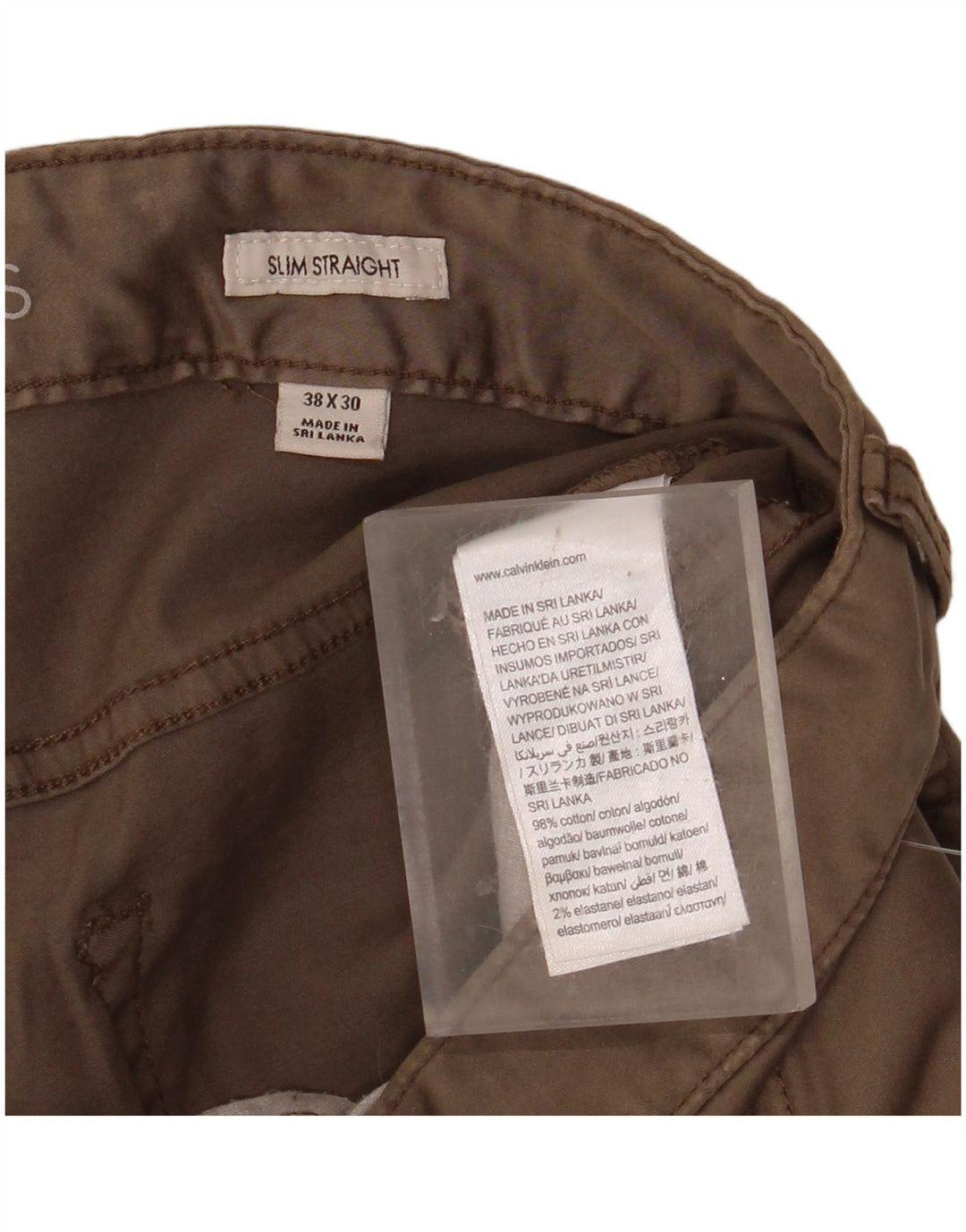 Мужские узкие прямые повседневные брюки CALVIN KLEIN W38 L30, бежевый хлопок