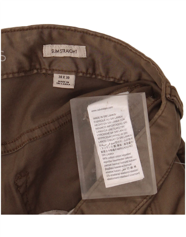 Мужские узкие прямые повседневные брюки CALVIN KLEIN W38 L30, бежевый хлопок