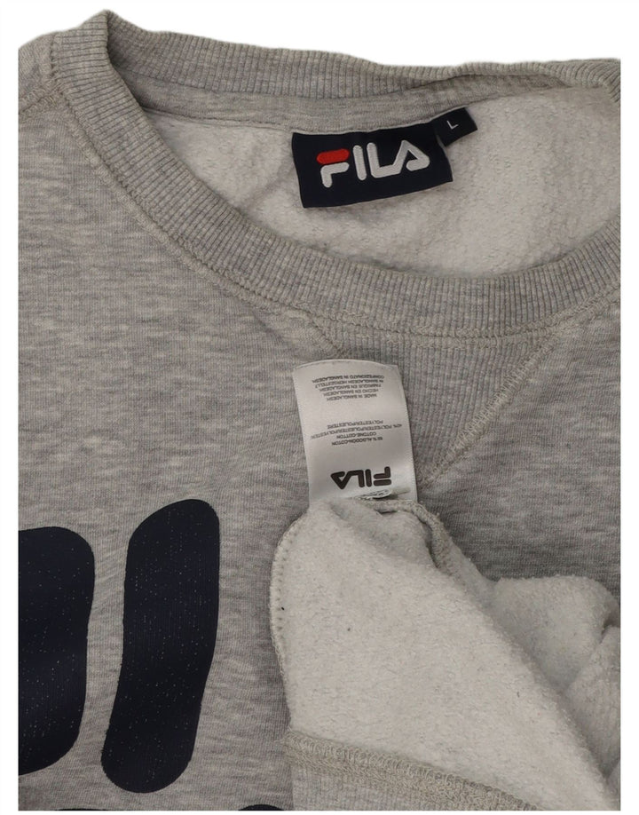 Мужской свитшот с рисунком Fila, большой серый хлопковый джемпер в крапинку