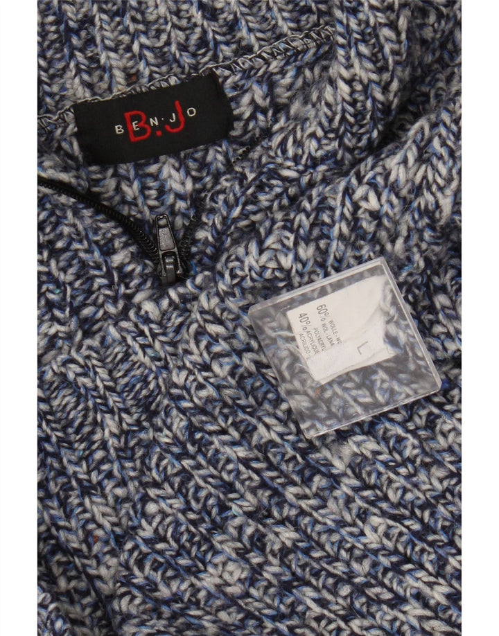 Винтажный мужской джемпер с воротником на молнии, большой синий шерстяной свитер в крапинку