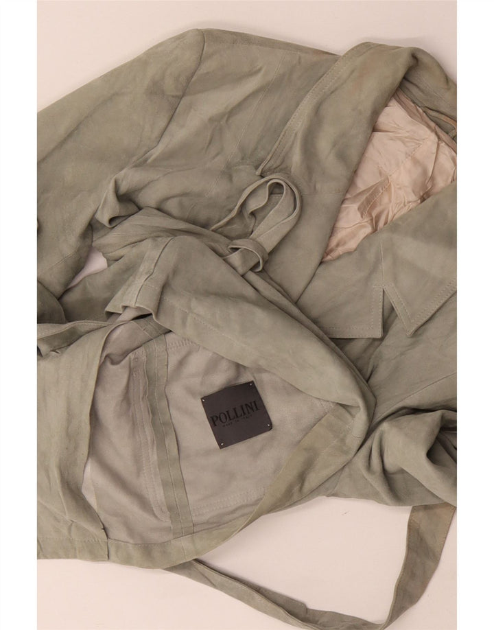 Женский замшевый пиджак Pollini на 3 пуговицах, Великобритания 14, средний зеленый