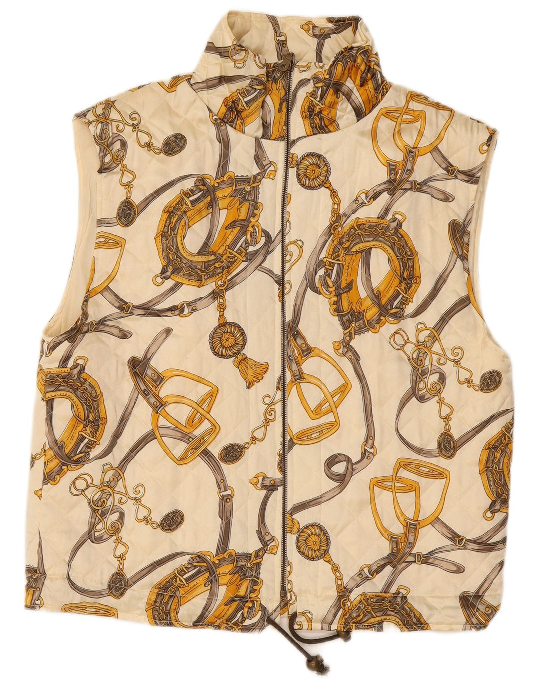 ВИНТАЖНЫЙ женский стеганый жилет с абстрактным узором, Великобритания 14, большой размер из белого шелка