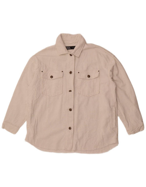 Женская вельветовая куртка оверсайз Zara UK 10, маленький размер, белый хлопок