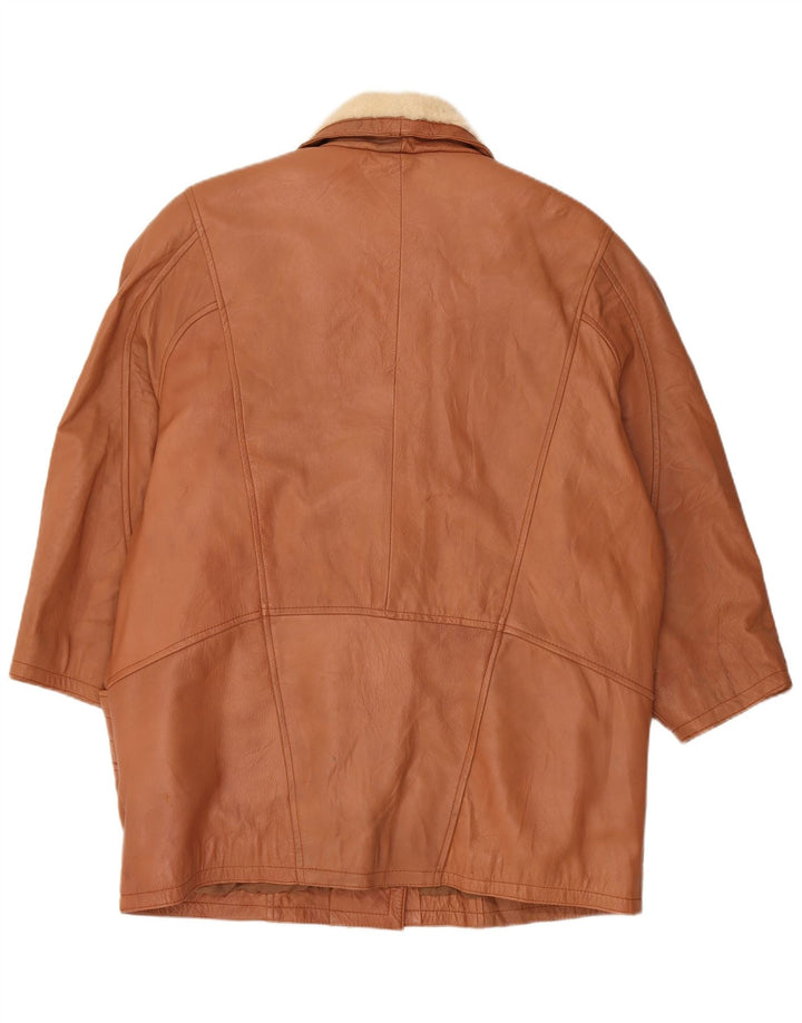 Винтажная женская дубленка оверсайз UK 16, большая коричневая