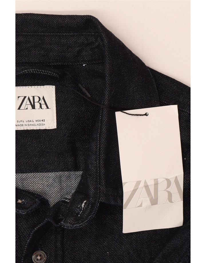 Мужская джинсовая рубашка Zara большого размера, темно-синяя, хлопок