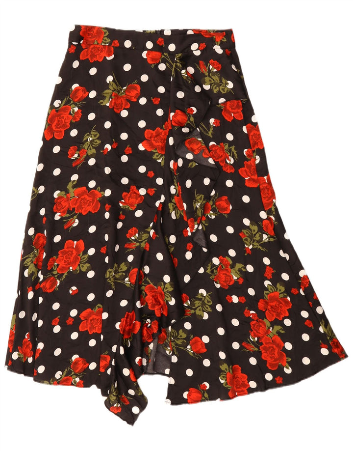 Женская асимметричная юбка-трапеция Zara Medium W30, черный полиэстер с цветочным принтом