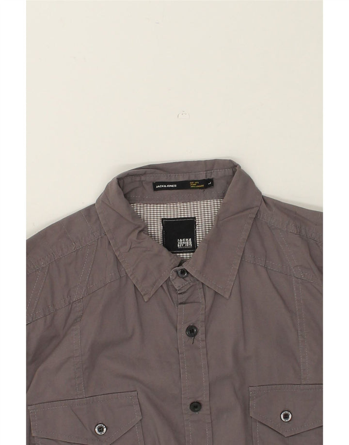 JACK & JONES Mens Slim Graphic Shirt Large Grey Cotton | Vintage Jack & Jones | Thrift | Second-Hand Jack & Jones | Used Clothing | Messina Hembry 