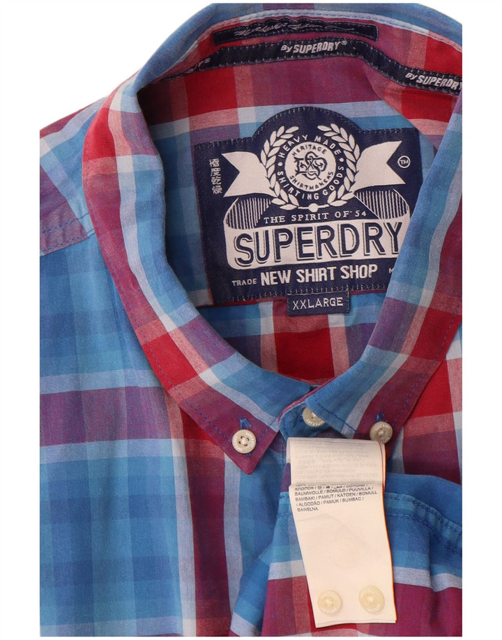 Superdry Мужская рубашка с коротким рукавом 2XL, синяя клетка, хлопок