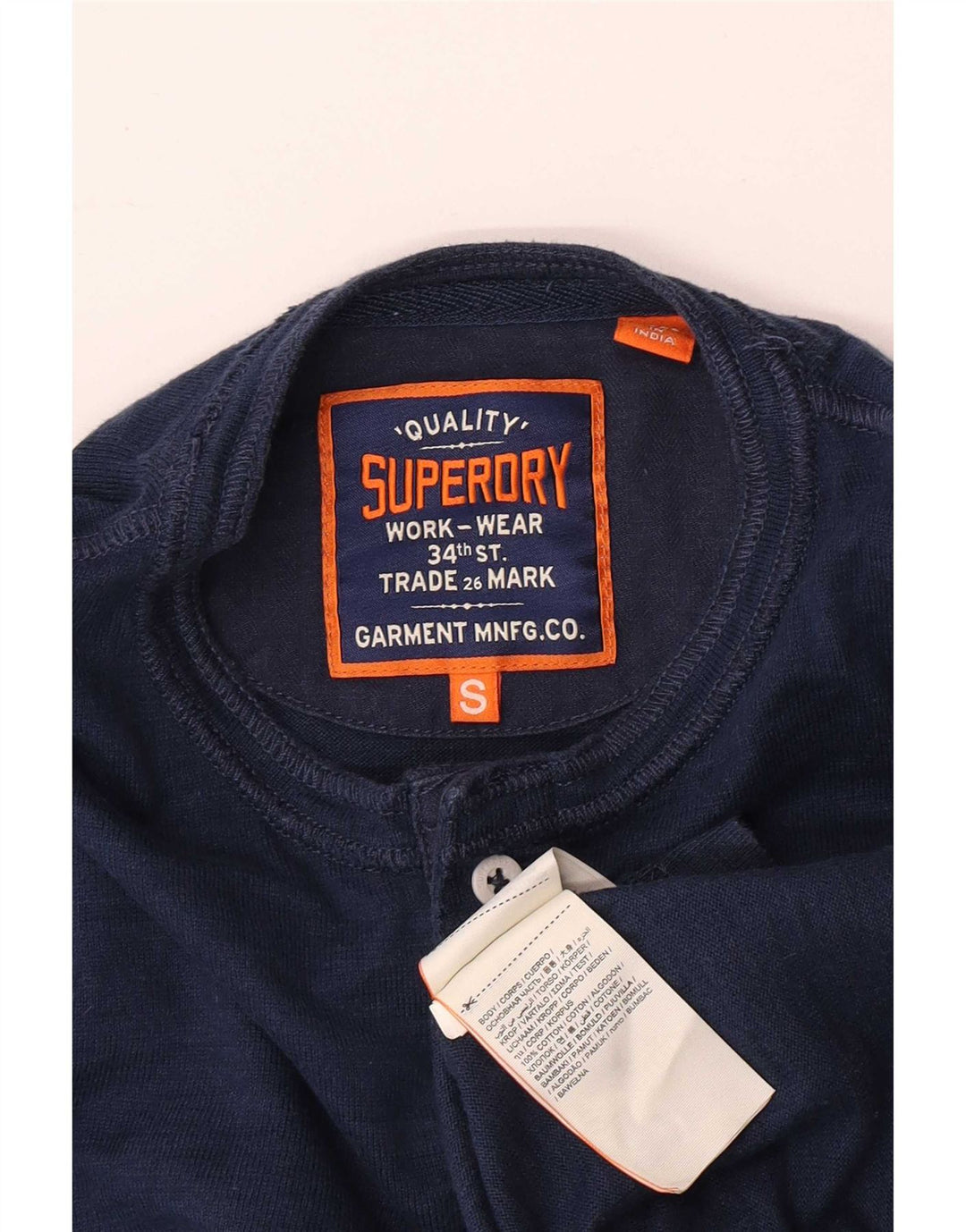 Мужской топ Superdry с длинным рукавом, маленький темно-синий, хлопок