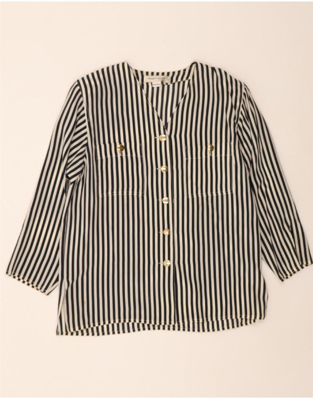 MARINA RINALDI Womens Shirt Blouse Size 17 Small Black Striped Silk Vintage Marina Rinaldi and Second-Hand Marina Rinaldi from Messina Hembry 