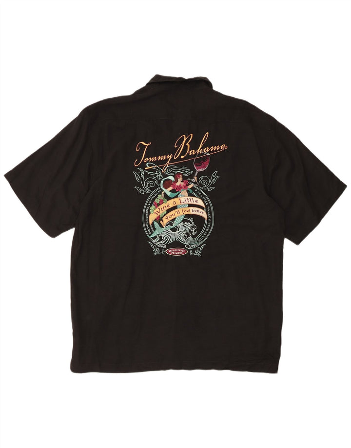 Tommy Bahama Мужская рубашка с коротким рукавом с рисунком, средний черный шелк