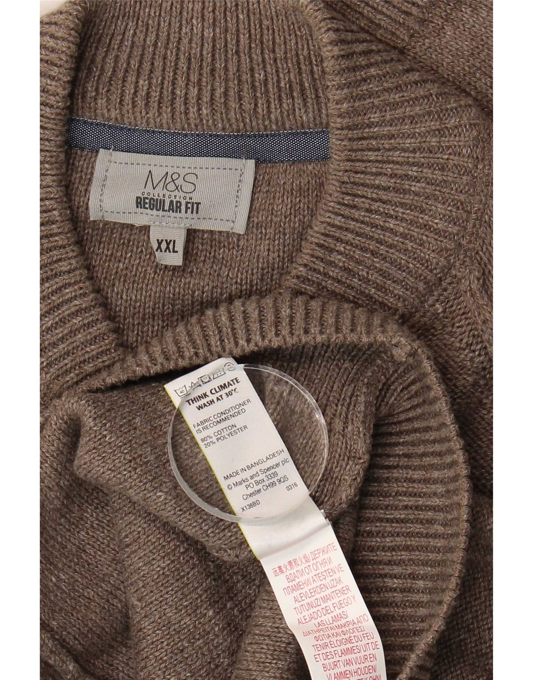 Мужской кардиган повседневного кроя Marks & Spencer 2XL, коричневый хлопок
