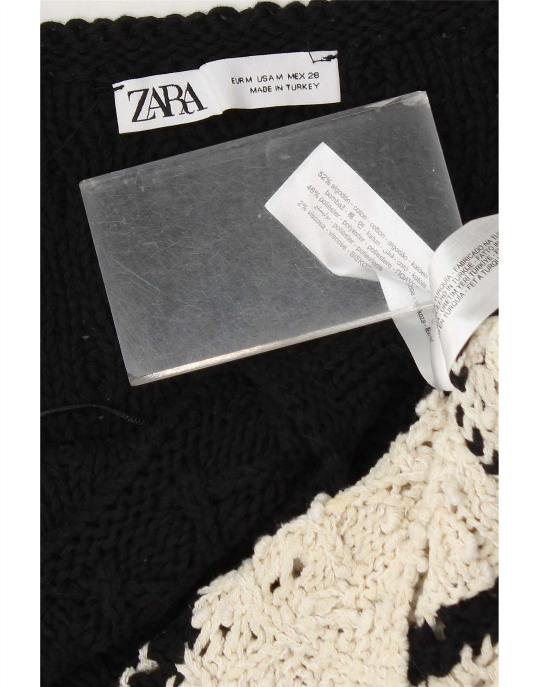 Женский вязаный топ на бретельках Zara UK 12, средний черный, хлопок с цветными блоками
