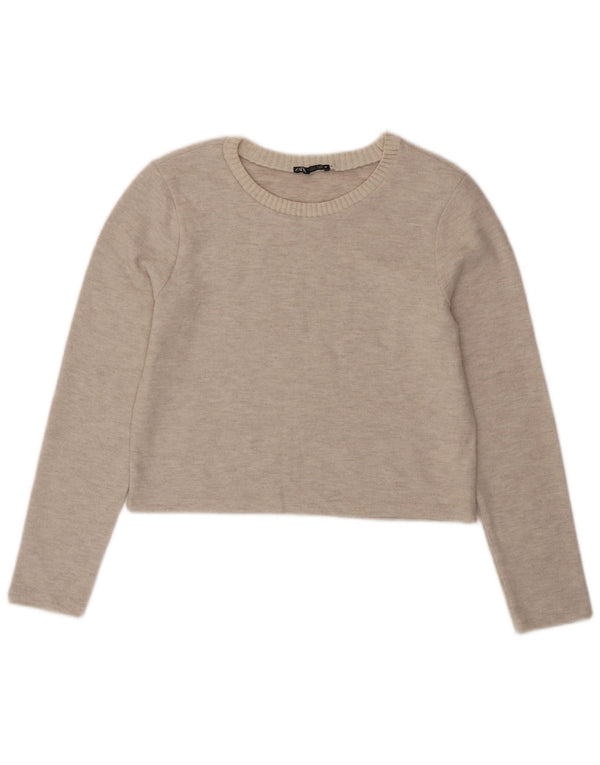 Женский укороченный свитер с вырезом лодочкой Zara UK 14, большой бежевый полиэстер
