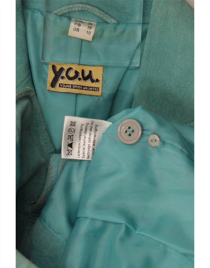 ВИНТАЖНЫЙ женский замшевый пиджак с 2 пуговицами, Великобритания 10, маленький бирюзовый кожаный пиджак