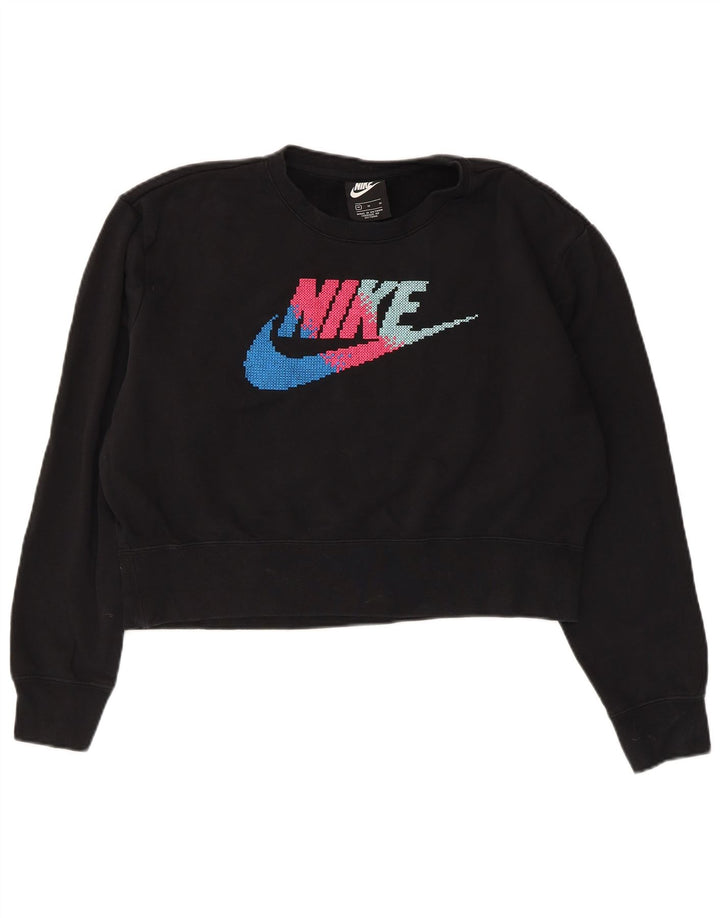 Женский укороченный свитшот большого размера с рисунком NIKE UK 14, средний черный