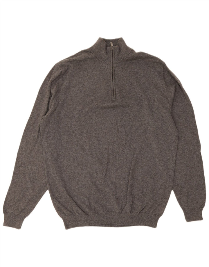 Мужской джемпер с воротником на молнии Massimo Dutti XL, серый хлопок