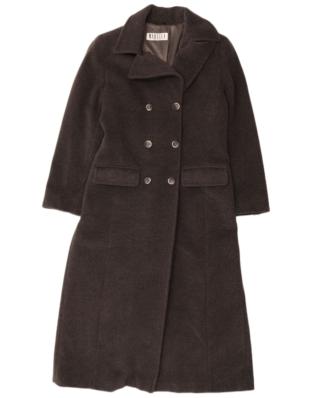 Женское двубортное пальто MARELLA UK 14, большой размер, серое из натуральной шерсти