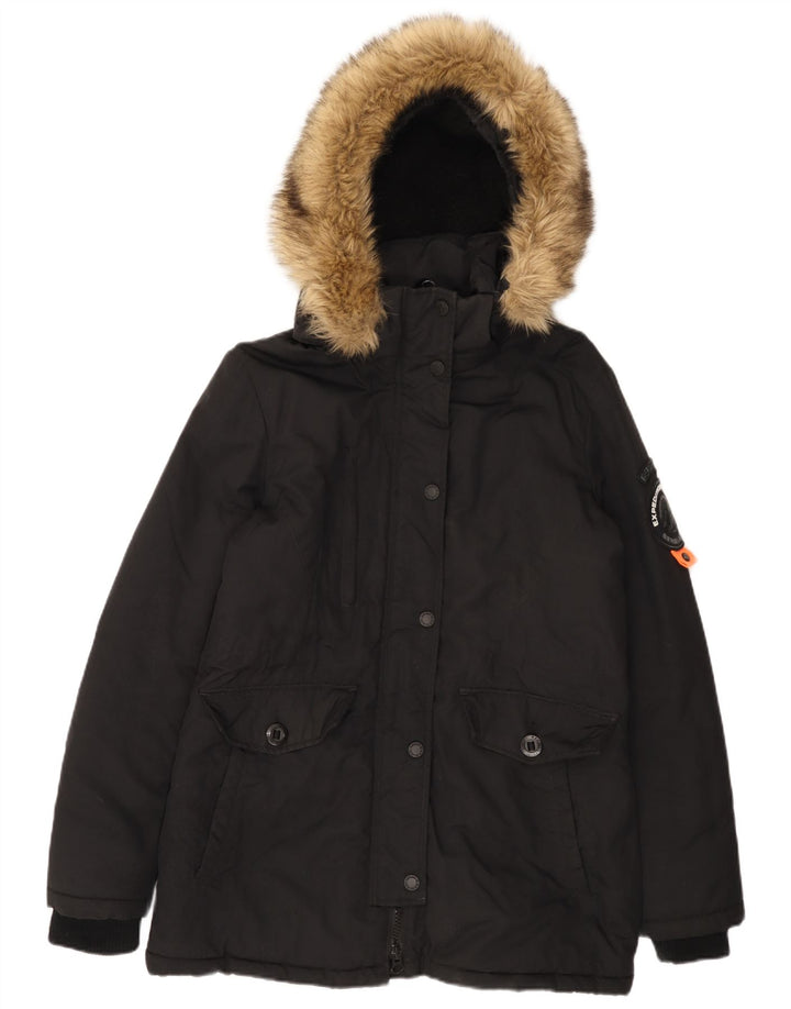 Женская парка Superdry с капюшоном UK 14, большой черный нейлон