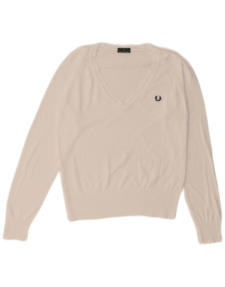 Женский джемпер с v-образным вырезом Fred Perry, Великобритания 14, большой белый