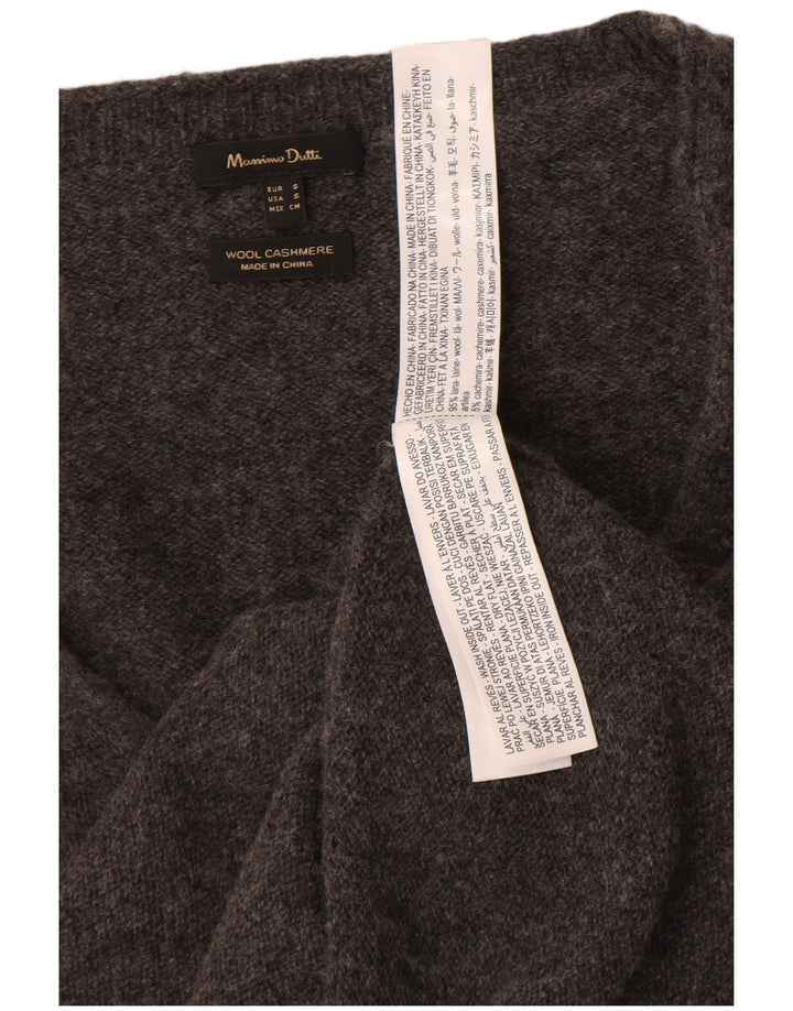 Женский джемпер с v-образным вырезом Massimo Dutti UK 10, маленький, серый, шерсть